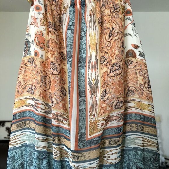 Zara boho tan blue print chiffon maxi dress Size S - Picture 8 of 15